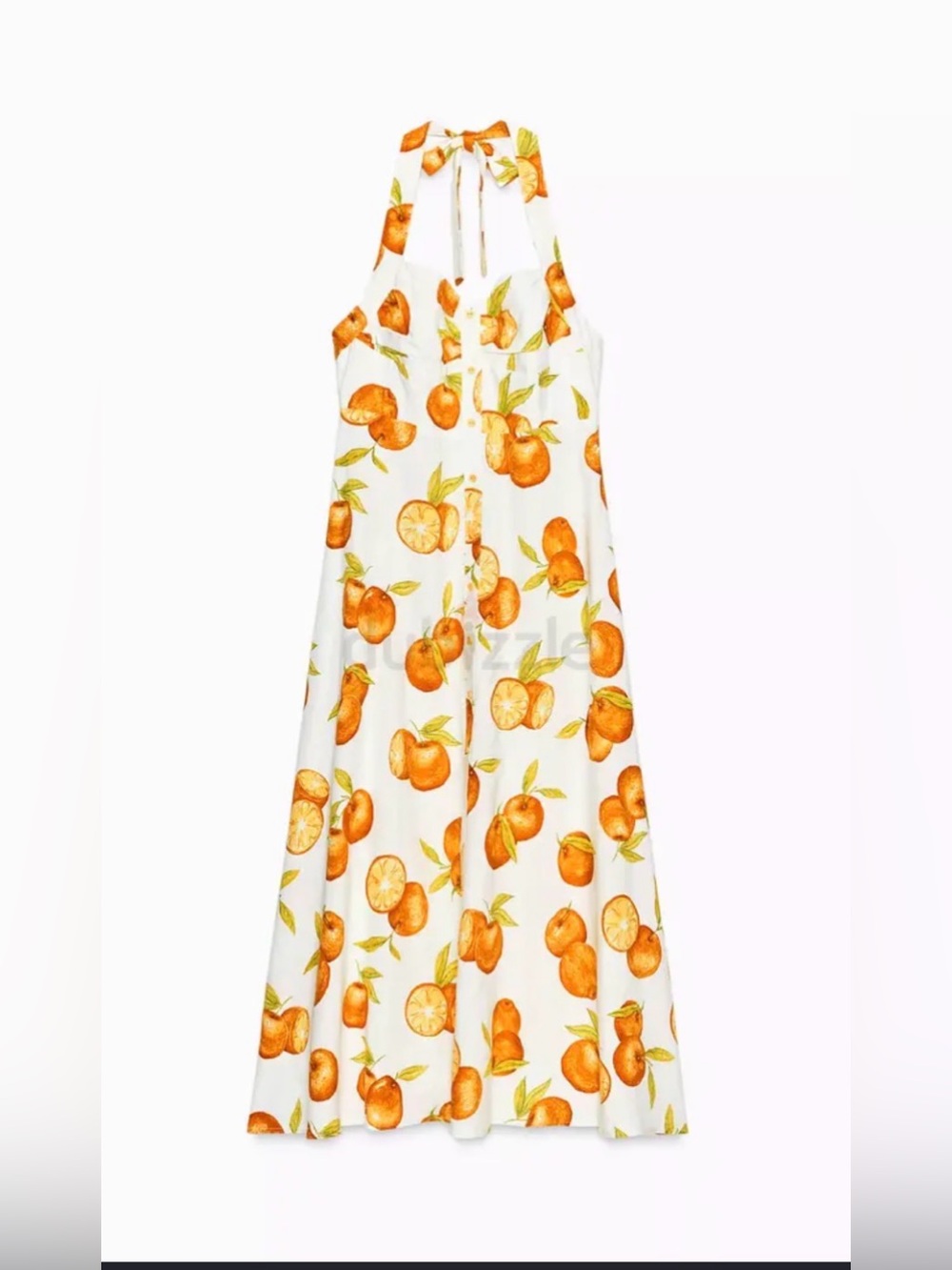 Zara White Halter Maxi Dress with Orange Fruit Print - Picture 3 of 6